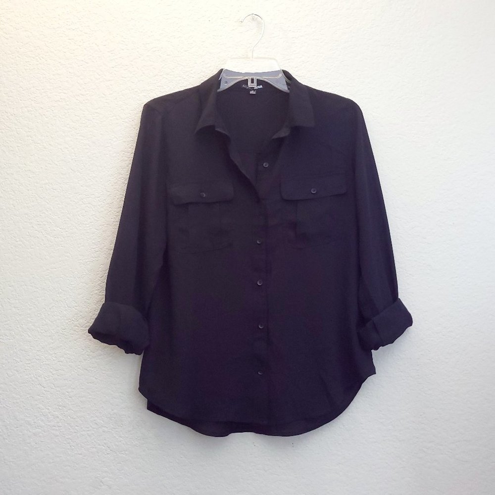 Black, sheer, button down blouse